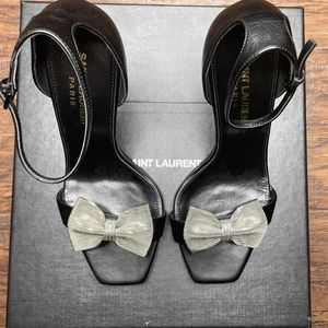 New Saint Laurent Amber 105mm Black Metal Bow Heels EU 37
